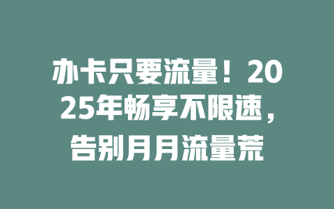 办卡只要流量！2025年畅享不限速，告别月月流量荒