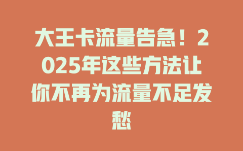 大王卡流量告急！2025年这些方法让你不再为流量不足发愁