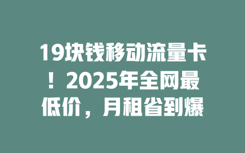 19块钱移动流量卡！2025年全网最低价，月租省到爆