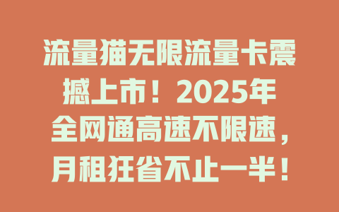流量猫无限流量卡震撼上市！2025年全网通高速不限速，月租狂省不止一半！