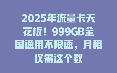 2025年流量卡天花板！999GB全国通用不限速，月租仅需这个数