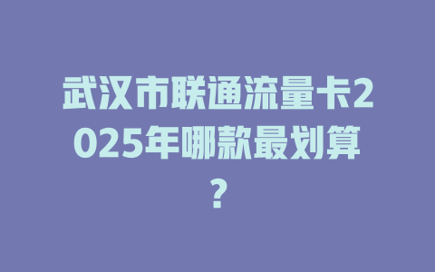 武汉市联通流量卡2025年哪款最划算？
