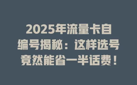 2025年流量卡自编号揭秘：这样选号竟然能省一半话费！