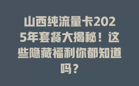 山西纯流量卡2025年套餐大揭秘！这些隐藏福利你都知道吗？