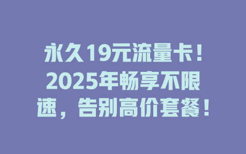 永久19元流量卡！2025年畅享不限速，告别高价套餐！
