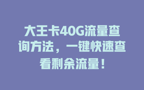 大王卡40G流量查询方法，一键快速查看剩余流量！