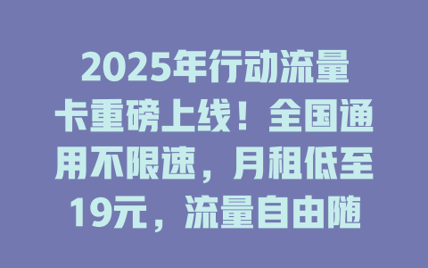 2025年行动流量卡重磅上线！全国通用不限速，月租低至19元，流量自由随心享！