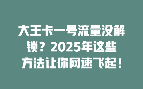 大王卡一号流量没解锁？2025年这些方法让你网速飞起！