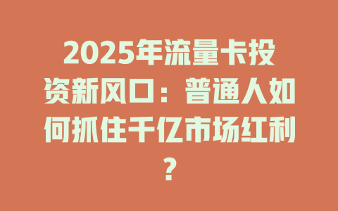 2025年流量卡投资新风口：普通人如何抓住千亿市场红利？