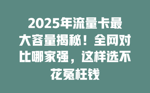 2025年流量卡最大容量揭秘！全网对比哪家强，这样选不花冤枉钱