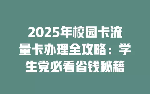 2025年校园卡流量卡办理全攻略：学生党必看省钱秘籍