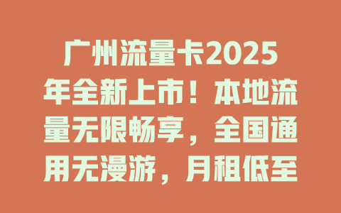 广州流量卡2025年全新上市！本地流量无限畅享，全国通用无漫游，月租低至惊人价