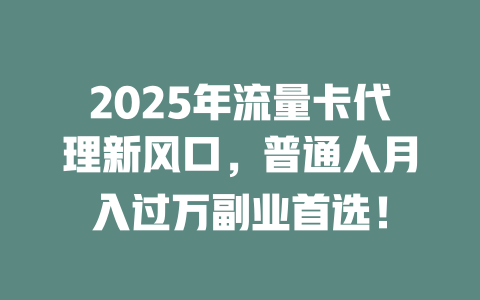 2025年流量卡代理新风口，普通人月入过万副业首选！