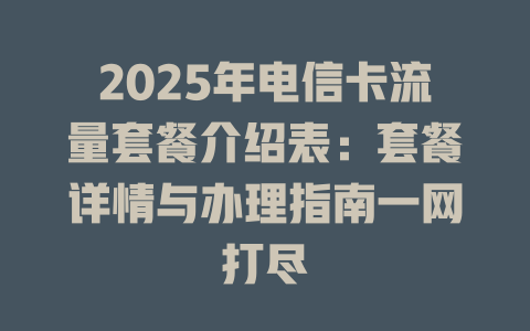 2025年电信卡流量套餐介绍表：套餐详情与办理指南一网打尽