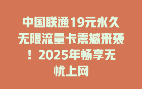 中国联通19元永久无限流量卡震撼来袭！2025年畅享无忧上网