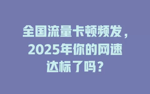 全国流量卡顿频发，2025年你的网速达标了吗？