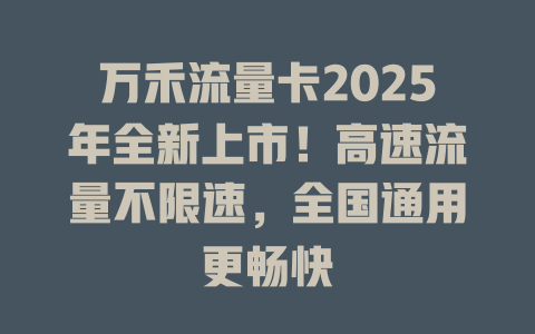 万禾流量卡2025年全新上市！高速流量不限速，全国通用更畅快