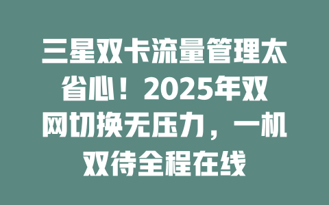 三星双卡流量管理太省心！2025年双网切换无压力，一机双待全程在线