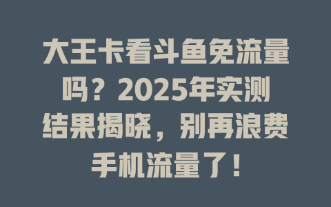 大王卡看斗鱼免流量吗？2025年实测结果揭晓，别再浪费手机流量了！