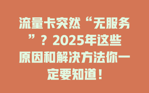 流量卡突然“无服务”？2025年这些原因和解决方法你一定要知道！