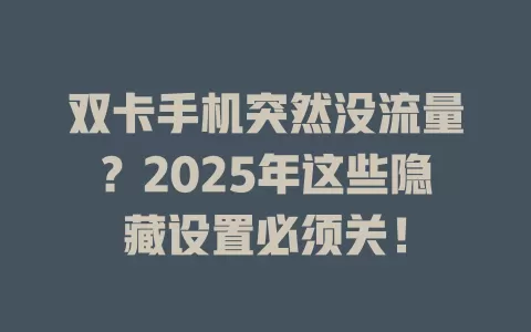 双卡手机突然没流量？2025年这些隐藏设置必须关！