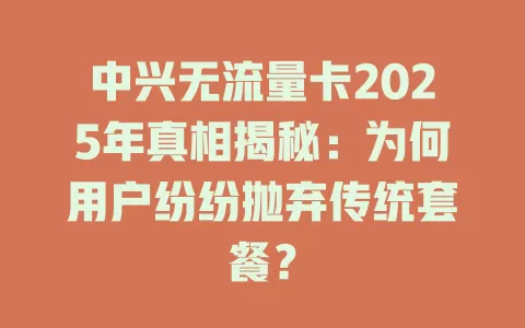 中兴无流量卡2025年真相揭秘：为何用户纷纷抛弃传统套餐？