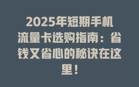 2025年短期手机流量卡选购指南：省钱又省心的秘诀在这里！