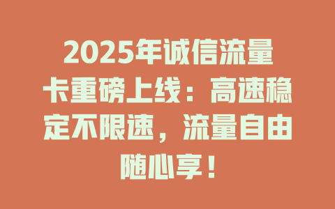 2025年诚信流量卡重磅上线：高速稳定不限速，流量自由随心享！