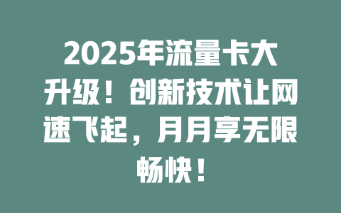 2025年流量卡大升级！创新技术让网速飞起，月月享无限畅快！