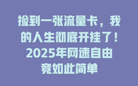 捡到一张流量卡，我的人生彻底开挂了！2025年网速自由竟如此简单