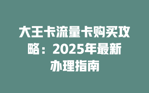 大王卡流量卡购买攻略：2025年最新办理指南