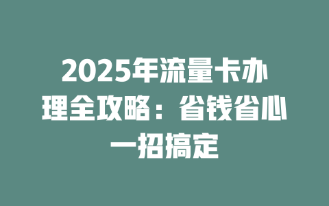 2025年流量卡办理全攻略：省钱省心一招搞定
