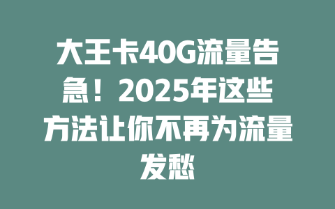 大王卡40G流量告急！2025年这些方法让你不再为流量发愁