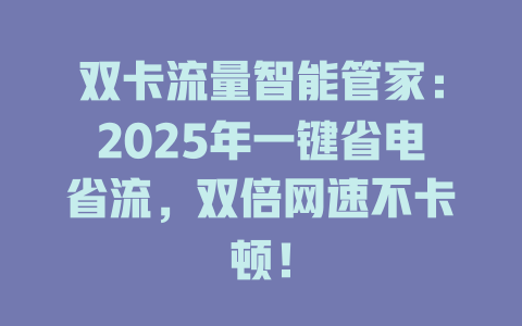 双卡流量智能管家：2025年一键省电省流，双倍网速不卡顿！