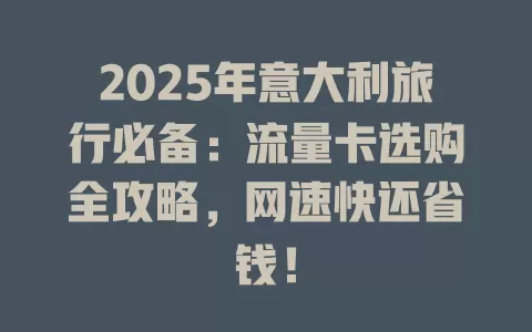 2025年意大利旅行必备：流量卡选购全攻略，网速快还省钱！