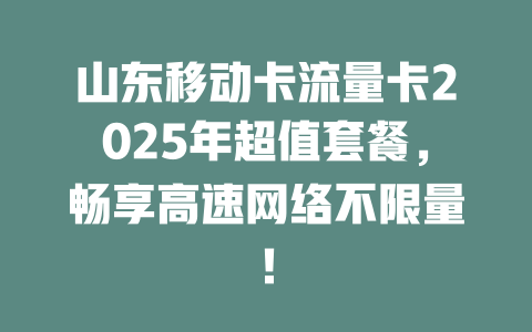 山东移动卡流量卡2025年超值套餐，畅享高速网络不限量！