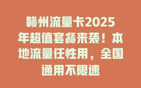赣州流量卡2025年超值套餐来袭！本地流量任性用，全国通用不限速