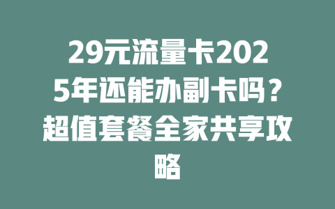 29元流量卡2025年还能办副卡吗？超值套餐全家共享攻略
