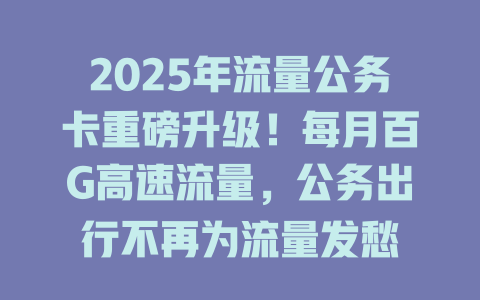 2025年流量公务卡重磅升级！每月百G高速流量，公务出行不再为流量发愁