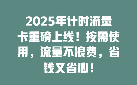 2025年计时流量卡重磅上线！按需使用，流量不浪费，省钱又省心！