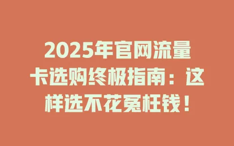 2025年官网流量卡选购终极指南：这样选不花冤枉钱！