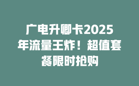 广电升卿卡2025年流量王炸！超值套餐限时抢购