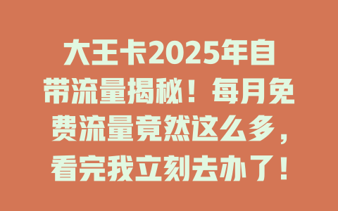 大王卡2025年自带流量揭秘！每月免费流量竟然这么多，看完我立刻去办了！