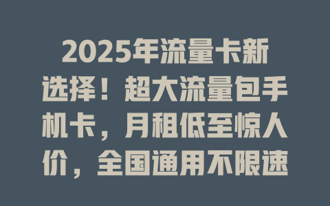 2025年流量卡新选择！超大流量包手机卡，月租低至惊人价，全国通用不限速！