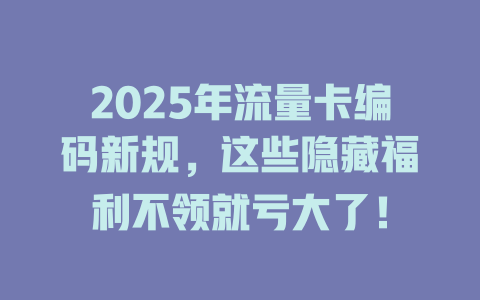 2025年流量卡编码新规，这些隐藏福利不领就亏大了！