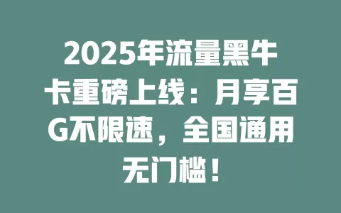 2025年流量黑牛卡重磅上线：月享百G不限速，全国通用无门槛！