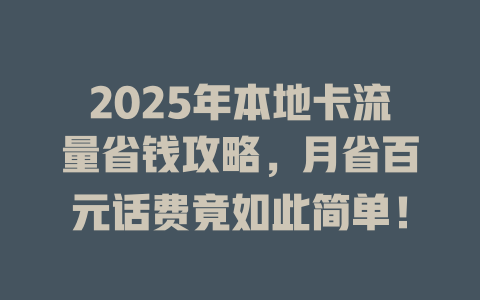 2025年本地卡流量省钱攻略，月省百元话费竟如此简单！