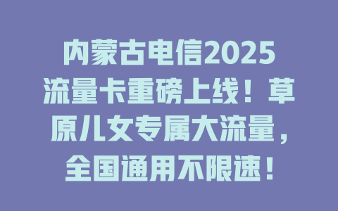 内蒙古电信2025流量卡重磅上线！草原儿女专属大流量，全国通用不限速！