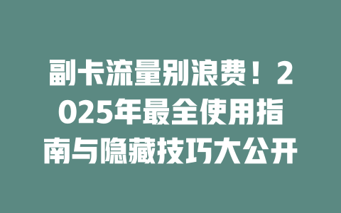 副卡流量别浪费！2025年最全使用指南与隐藏技巧大公开