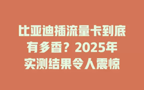 比亚迪插流量卡到底有多香？2025年实测结果令人震惊